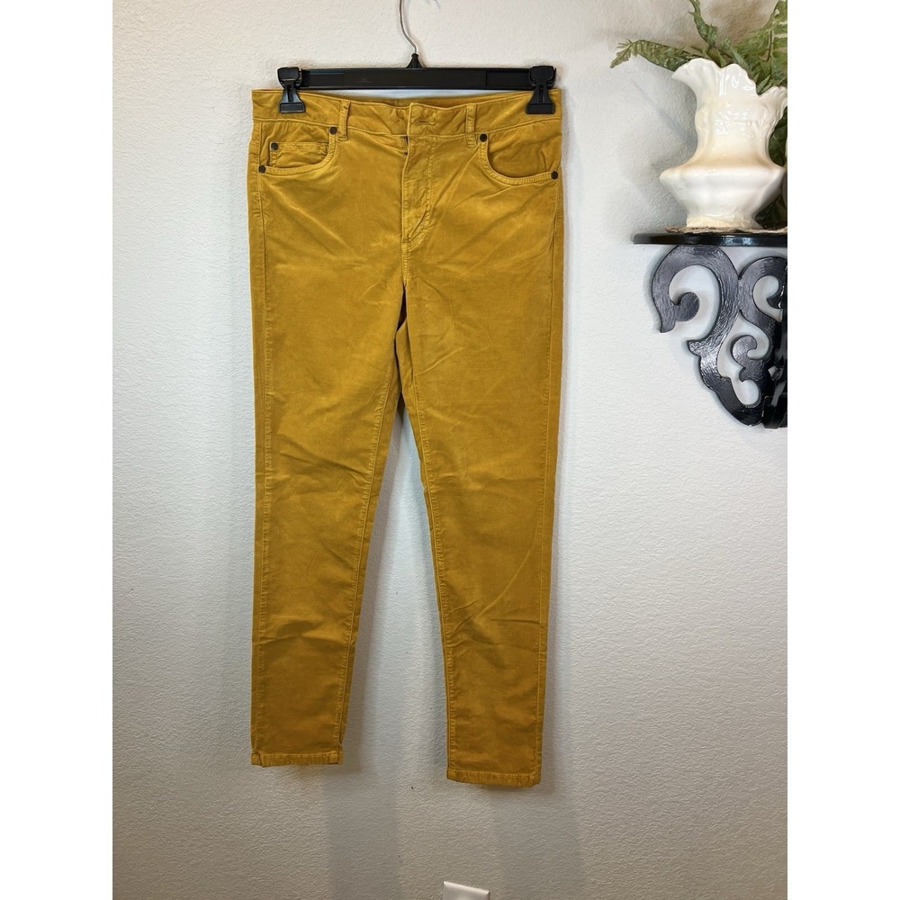 J. McLaughlin Mustard Yellow Velvet Skinny Leg Jeans Pants sz 4 Missing Button